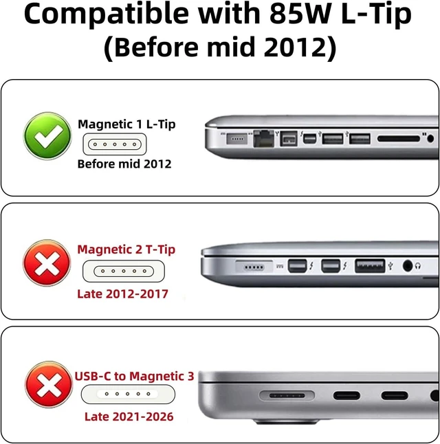 Alt view image 2 of 7 - Mac Book Pro Charger - 85W Magnetic 1 L-Tip Power Adapter (Before Mid 2012)