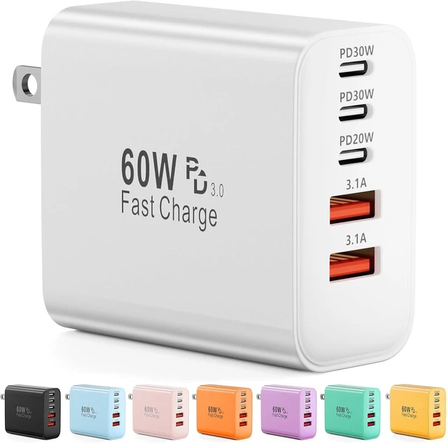Main image of USB C Charger Block 60W 5-Port Type C Charger Fast Charging Blocks