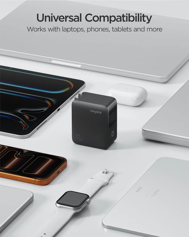 Alt view image 7 of 7 - 70W GaN USB C Charger Block with Smart Display & Touch Control 3-Port PD3.0 Fast Wall Charger Foldable Plug Power Adapter for MacBook Air/Pro iPhone 18/17/16 iPad Galaxy S25/S24