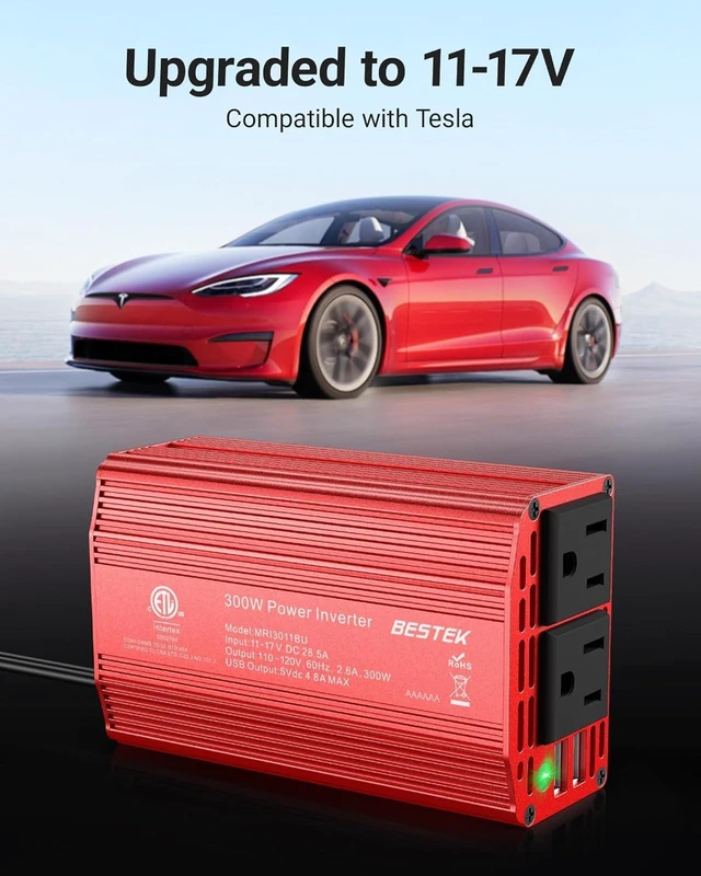 Alt view image 6 of 7 - Power Inverter DC 12-17V to AC 110V - 300W Car Plug Adapter Outlet