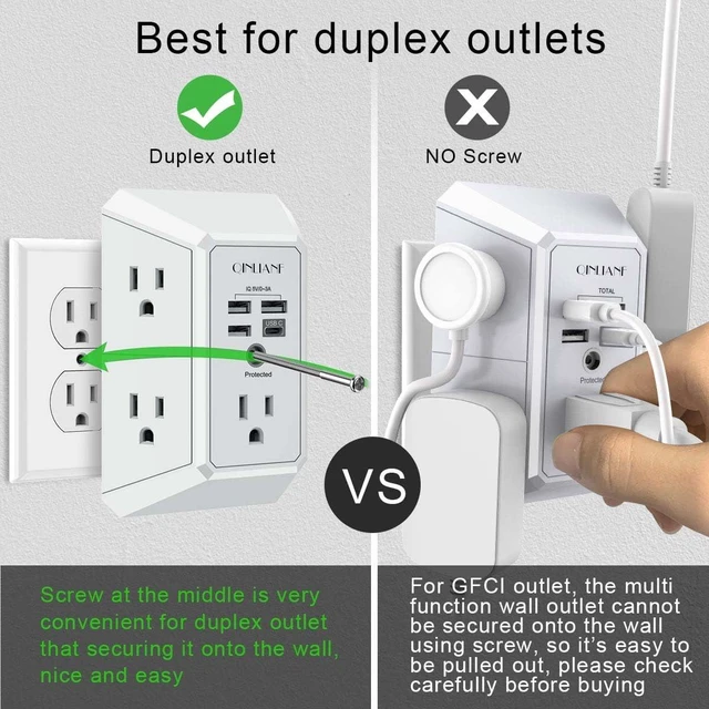 Alt view image 5 of 7 - Wall Charger Surge Protector 5 Outlet Extender with 4 USB Ports