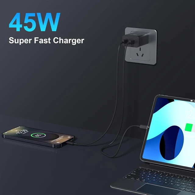 Alt view image 4 of 7 - Super Fast Charger USB C 45W Dual Port Android Phone Type C Charger 2Pack