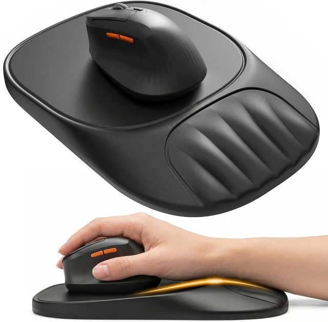 Main image of Ergonomic Mouse Pad with Wrist Rest Sloped Memory Foam Mousepad with Wrist Support Cooling Channels Non-Slip Base Smooth Lycra Surface for Office Gaming & Home Desk (Black)