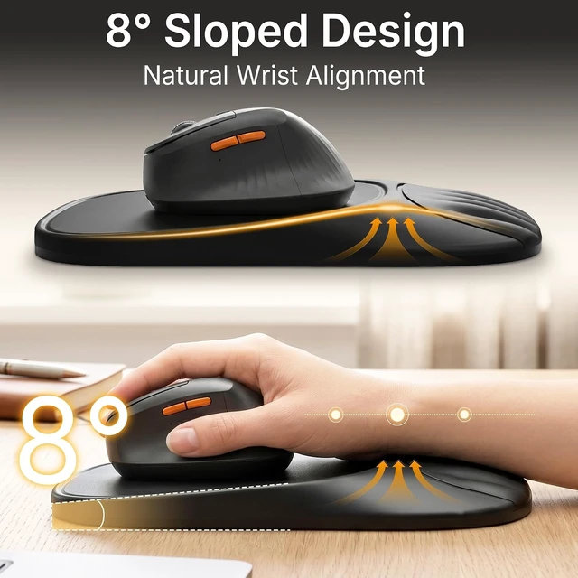 Alt view image 2 of 7 - Ergonomic Mouse Pad with Wrist Rest Sloped Memory Foam Mousepad with Wrist Support Cooling Channels Non-Slip Base Smooth Lycra Surface for Office Gaming & Home Desk (Black)