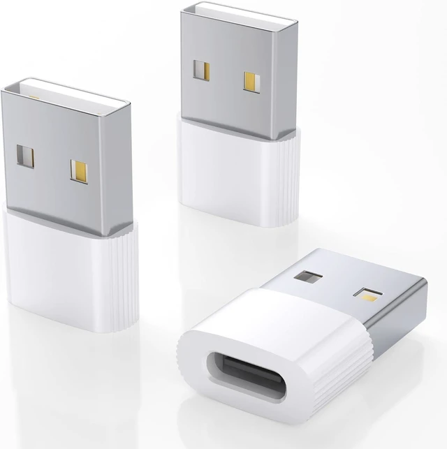 Main image of USB to USB C Adapter 3-Pack White USBC Female to USB Male