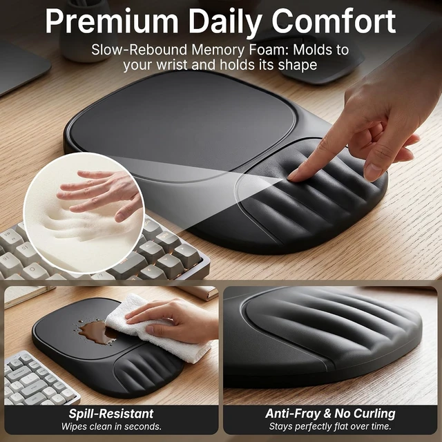 Alt view image 6 of 7 - Ergonomic Mouse Pad with Wrist Rest Sloped Memory Foam Mousepad with Wrist Support Cooling Channels Non-Slip Base Smooth Lycra Surface for Office Gaming & Home Desk (Black)