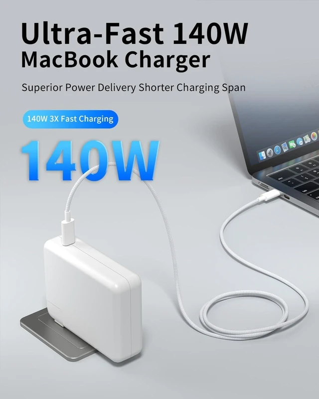 Alt view image 4 of 7 - Mac Book Pro Charger 140W USB C Power Adapter 10FT USB C to USB-C Cable