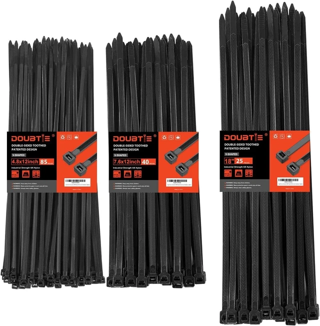 Main image of Zip Ties Heavy Duty 12+12+18 Inch V-Shaped Toothed Double Sided Assorted Size With 200 LBS Tensile Strength Cable Wire Ties Adjustable More Durable Nylon Tie Wraps for Indoor Outdoor150 Pack