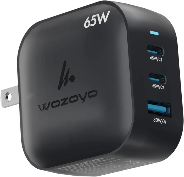 Main image of 65W GaN Charger 2XType-C & USB-A Superfast 2.0 Charging Compatible for iPhone 17/16/16 Pro Max/15 Series/iPad Pro Smartphones Tablets and More PD/PPS/QC 3.0 Compact Foldable Plug