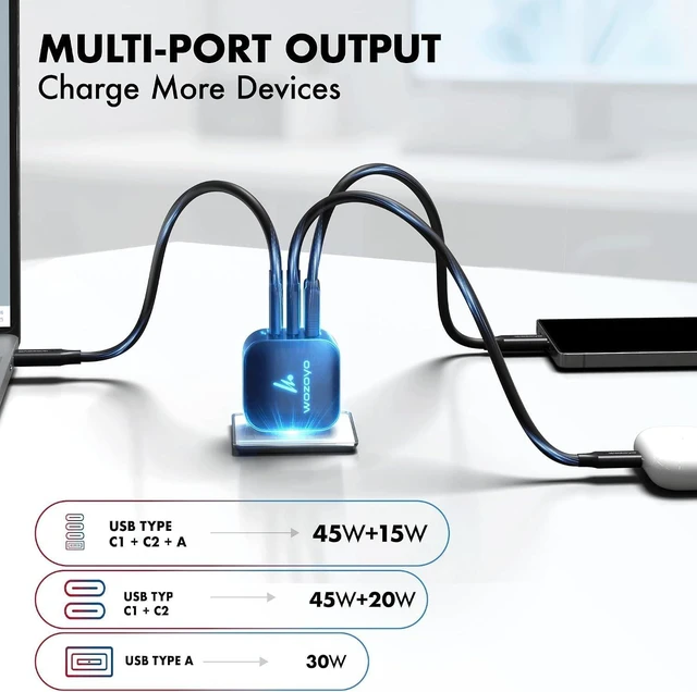 Alt view image 6 of 7 - 65W GaN Charger 2XType-C & USB-A Superfast 2.0 Charging Compatible for iPhone 17/16/16 Pro Max/15 Series/iPad Pro Smartphones Tablets and More PD/PPS/QC 3.0 Compact Foldable Plug