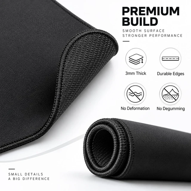 Alt view image 3 of 6 - 12 PCS Black Mouse pad Bulk with Stitched Edge 10.2x8.3inches 3mm Thickness Premium Textured Non-Slip Rubber Base Washable for Office and Home Use