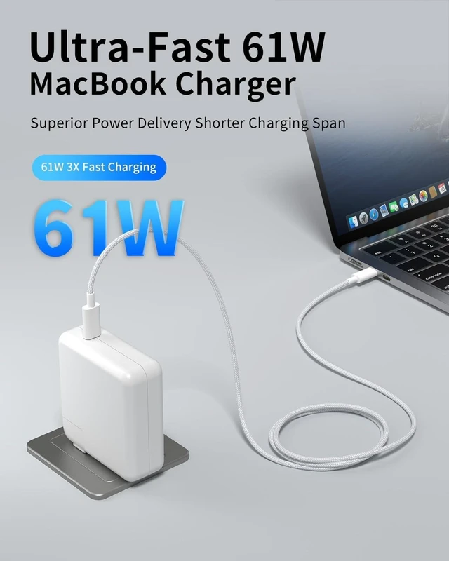 Alt view image 4 of 7 - MacBook Pro Charger - 61W USB C Power Adapter with 10FT USB-C Braided Cable
