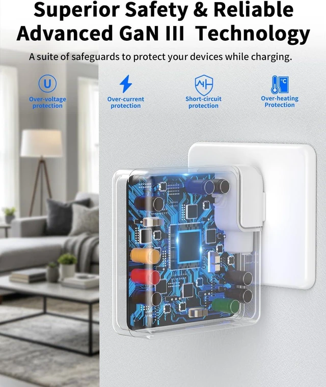 Alt view image 5 of 7 - MacBook Pro Charger - 61W USB C Power Adapter with 10FT USB-C Braided Cable