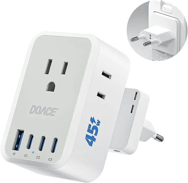 Main image of 45W European Travel Plug Adapter US to Europe Plug Adapter