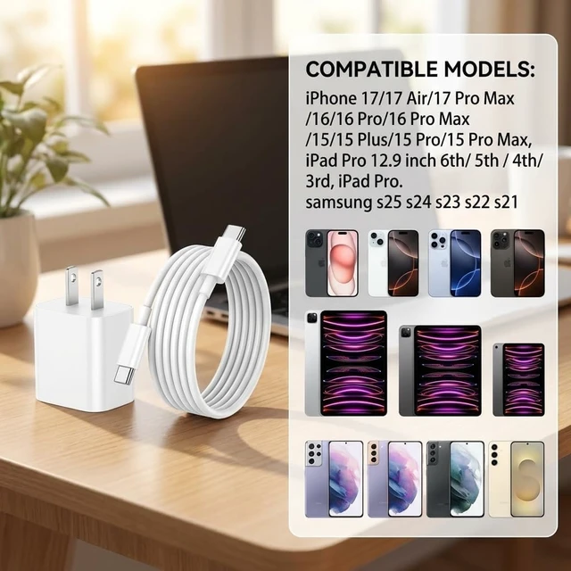 Alt view image 7 of 7 - iPhone 17 16 15 Charger Fast Charging 2Pack 20W iPad USB C Wall Charger Block with 6FT USB C to C Cable for iPhone 17/Pro/Pro Max/17 Air/ 16/Pro/Pro Max/15/Pro/Pro Max