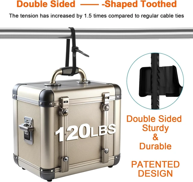 Alt view image 2 of 7 - 18 -double-sided tooth zip ties black. : 120lbs tensile strength. Heavy-duty self-locking adjustable durable nylon ties for indoor/outdoor use. (100Pack black)