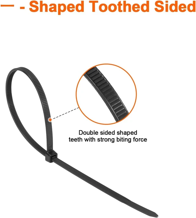 Alt view image 7 of 7 - 18 -double-sided tooth zip ties black. : 120lbs tensile strength. Heavy-duty self-locking adjustable durable nylon ties for indoor/outdoor use. (100Pack black)