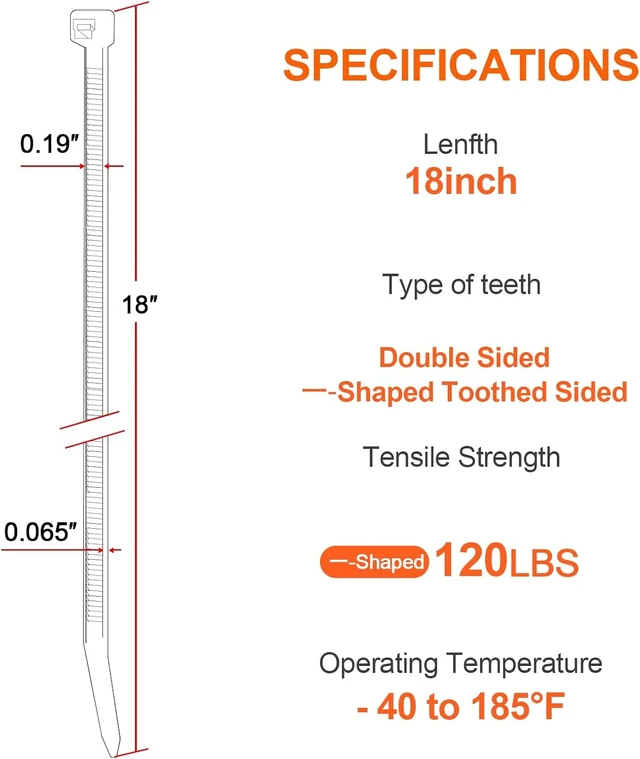 Alt view image 6 of 7 - 18 -double-sided tooth zip ties black. : 120lbs tensile strength. Heavy-duty self-locking adjustable durable nylon ties for indoor/outdoor use. (100Pack black)