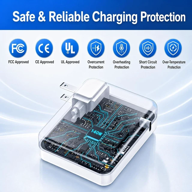 Alt view image 2 of 7 - 140W Mac Book Pro Charger Original Quality USB C Super Fast Charger Cable Compatible with MacBook Pro/Air 16 14 Inch M1 M2 M3 M4/ipad Pro/ Galaxy and All USB C Device