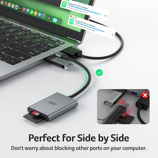 Alt view image 4 of 7 - SD Card Reader USB A 3.0 to Micro Memory Card Reader Aluminum