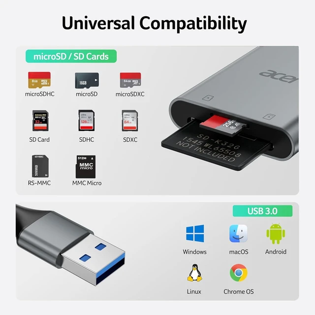 Alt view image 7 of 7 - SD Card Reader USB A 3.0 to Micro Memory Card Reader Aluminum
