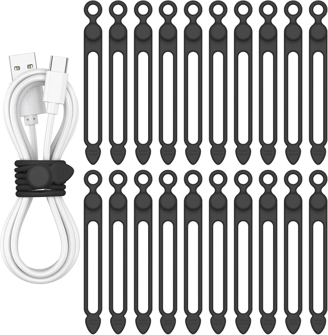 Main image of 20 Pcs Silicone Cable Ties Reusable Cord Organizer Cable for Electronics Office Home Travel Essentials Earphone Phone Charger (20*black)