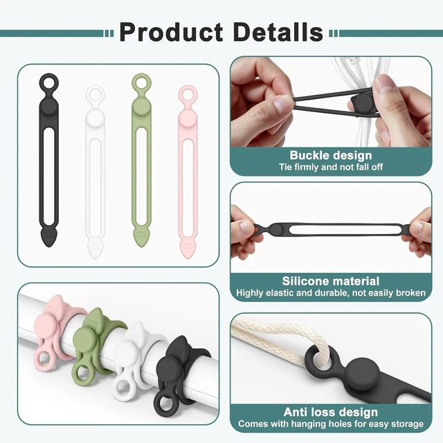 Alt view image 3 of 7 - 20 Pcs Silicone Cable Ties Reusable Cord Organizer Cable for Electronics Office Home Travel Essentials Earphone Phone Charger (20*black)