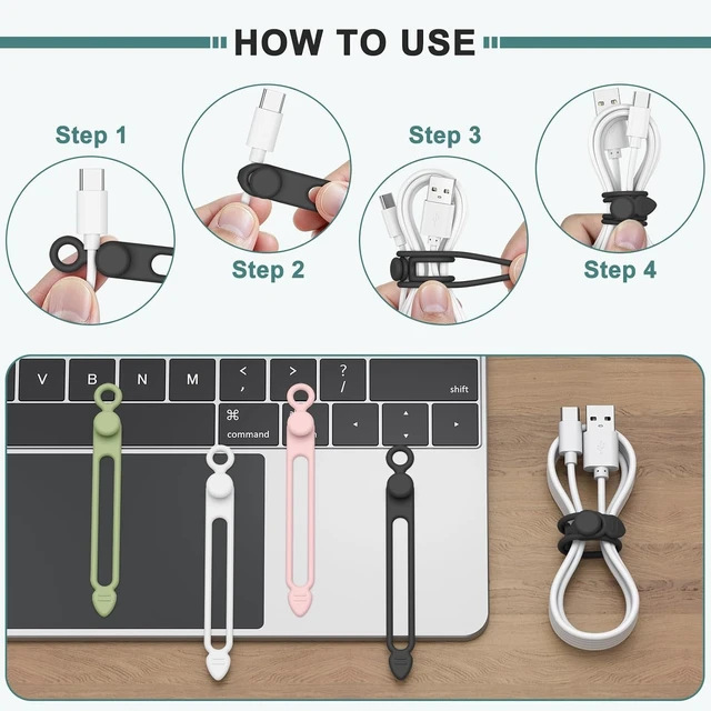 Alt view image 4 of 7 - 20 Pcs Silicone Cable Ties Reusable Cord Organizer Cable for Electronics Office Home Travel Essentials Earphone Phone Charger (20*black)