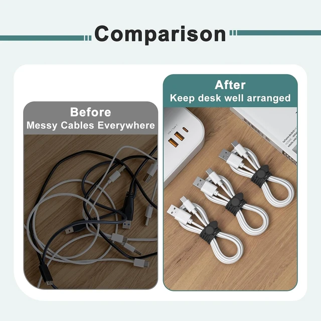 Alt view image 5 of 7 - 20 Pcs Silicone Cable Ties Reusable Cord Organizer Cable for Electronics Office Home Travel Essentials Earphone Phone Charger (20*black)