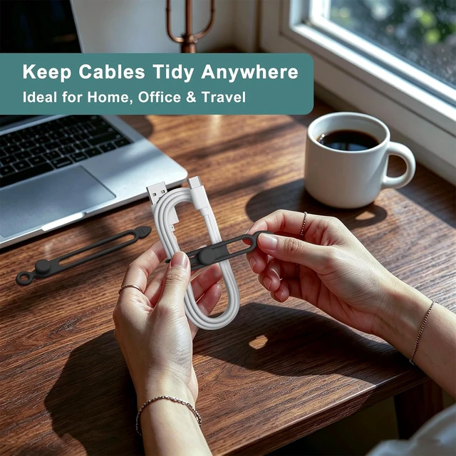 Alt view image 7 of 7 - 20 Pcs Silicone Cable Ties Reusable Cord Organizer Cable for Electronics Office Home Travel Essentials Earphone Phone Charger (20*black)