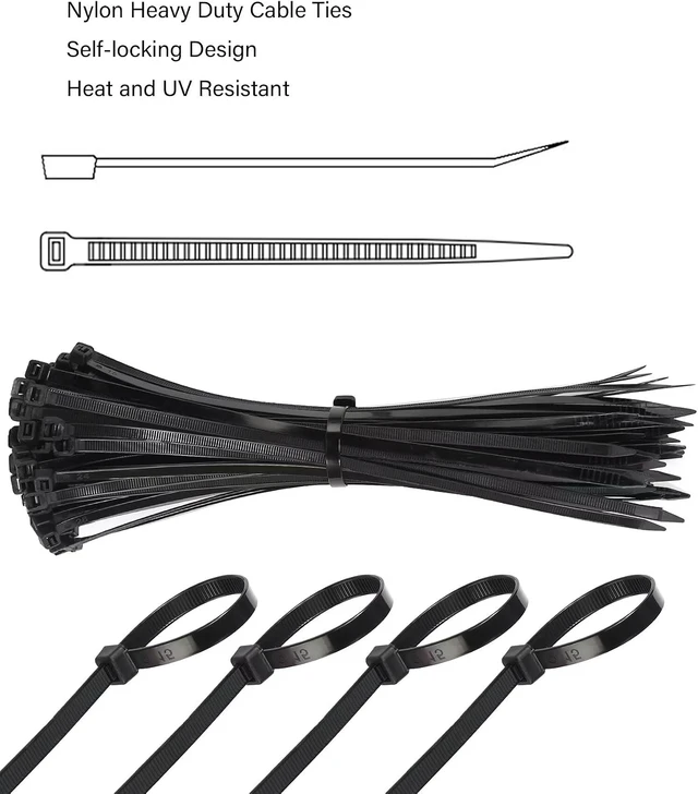 Alt view image 2 of 6 - Black Zip Ties Heavy Duty 70 LBS 16-inch Long Cable Ties 100 Pack