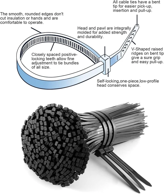 Alt view image 3 of 6 - Black Zip Ties Heavy Duty 70 LBS 16-inch Long Cable Ties 100 Pack