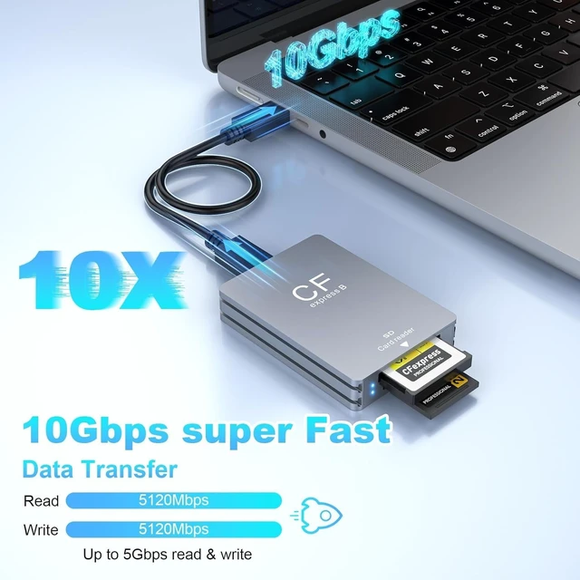 Alt view image 4 of 7 - CFexpress Type B and SD Dual-Slot Memory Card Reader 10Gbps USB 3.2 Gen 2 Dual-Slot Aluminum Alloy CF Express Adapter with USB C to C/A Cable Compatible with Windows Mac Linux Android