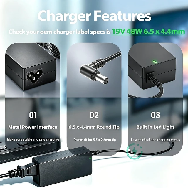 Alt view image 5 of 7 - DC 19V Power Cord Compatible with TV Monitor 32 UN32J4000AF