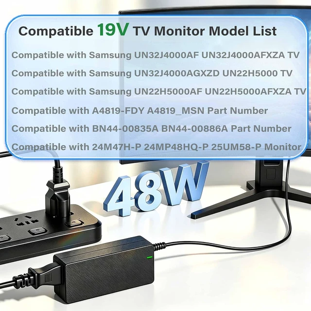 Alt view image 6 of 7 - DC 19V Power Cord Compatible with TV Monitor 32 UN32J4000AF