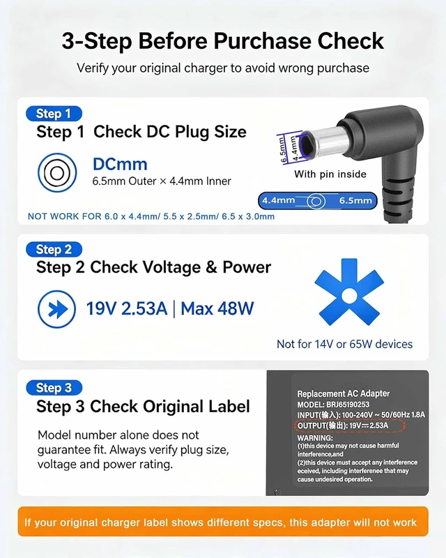 Alt view image 7 of 7 - DC 19V Power Cord Compatible with TV Monitor 32 UN32J4000AF