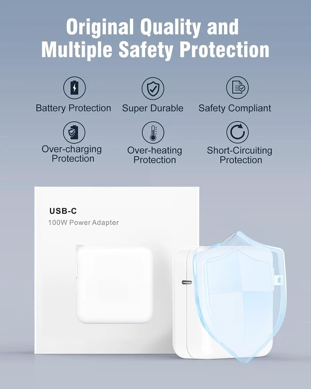 Alt view image 4 of 6 - USB C Charger for MacBook Pro MacBook Air 13 13.6 14 15 16 inch Neo M1 M2 M3 M4 M5 2026 2025 2024 2023 2022 2021 2020 2019 2018 Super Compact 100W Power Adapter 6.6FT USB-C Cable Original Quality