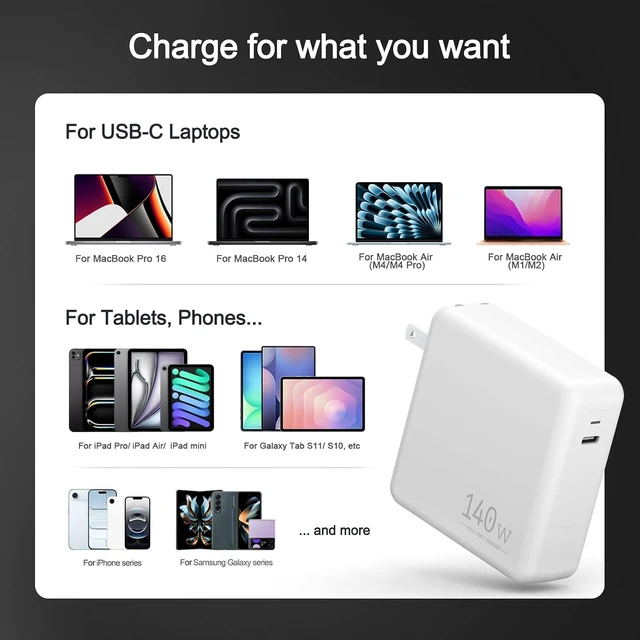 Alt view image 3 of 7 - Compatible with Mac Book Pro Charger 140W USB C Fast Charger Adapter