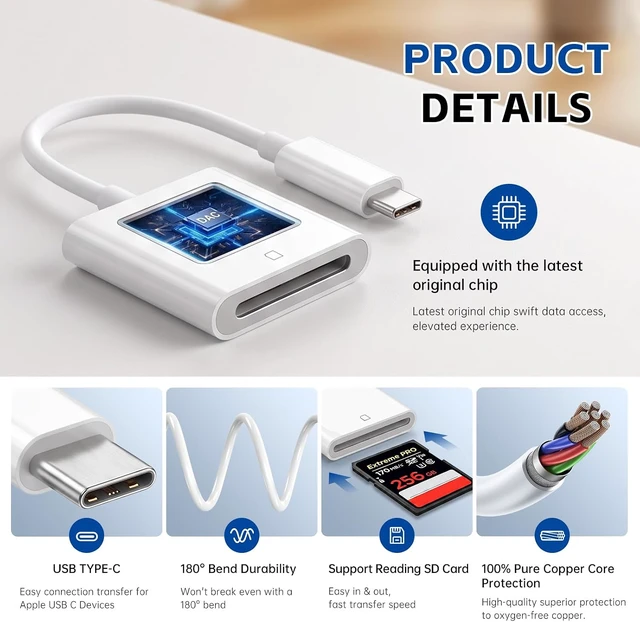Alt view image 2 of 7 - USB C SD Card Reader Type C Memory Digital Camera Adapter