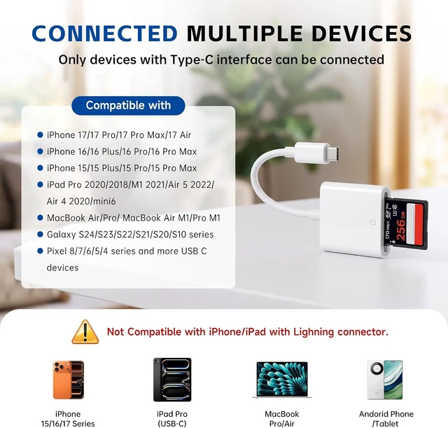 Alt view image 5 of 7 - USB C SD Card Reader Type C Memory Digital Camera Adapter