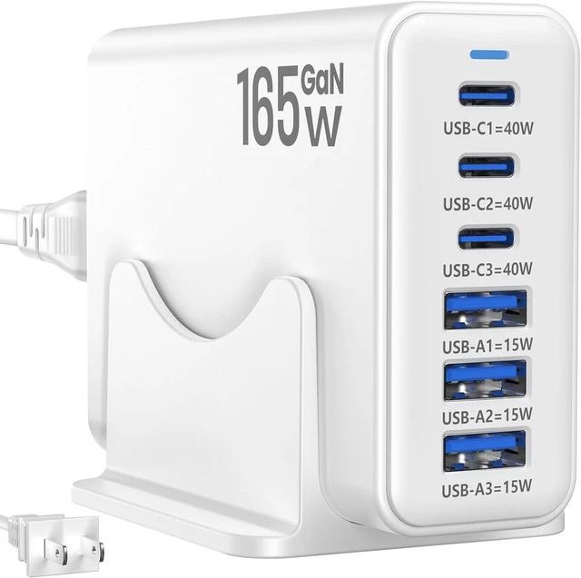 Main image of 165W Charging Station 6 Port Desktop Charger 3 Ports 40W White