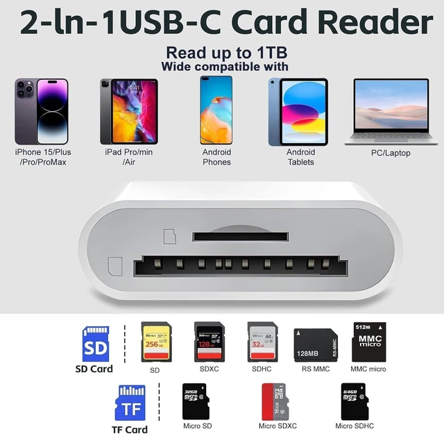 Alt view image 2 of 7 - USB C SD Card Reader Type C SD Card Reader Supports SD and MicroSD Memory Card Adapters for iPhone 15 16/iPad/MacBook/Mac Trail Camera Viewer Plug and Play -2 Slots