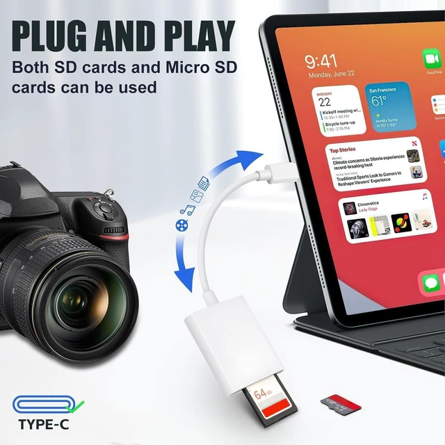 Alt view image 4 of 7 - USB C SD Card Reader Type C SD Card Reader Supports SD and MicroSD Memory Card Adapters for iPhone 15 16/iPad/MacBook/Mac Trail Camera Viewer Plug and Play -2 Slots