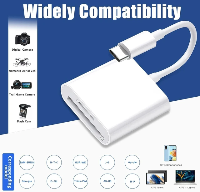 Alt view image 6 of 7 - USB C SD Card Reader Type C SD Card Reader Supports SD and MicroSD Memory Card Adapters for iPhone 15 16/iPad/MacBook/Mac Trail Camera Viewer Plug and Play -2 Slots