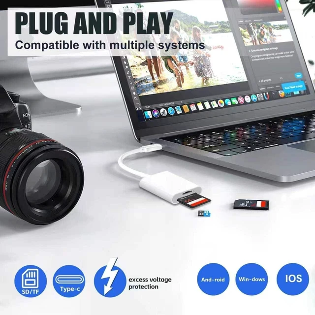Alt view image 5 of 7 - USB C SD Card Reader Type C SD Card Reader Supports SD and MicroSD Memory Card Adapters for iPhone 15 16/iPad/MacBook/Mac Trail Camera Viewer Plug and Play -2 Slots