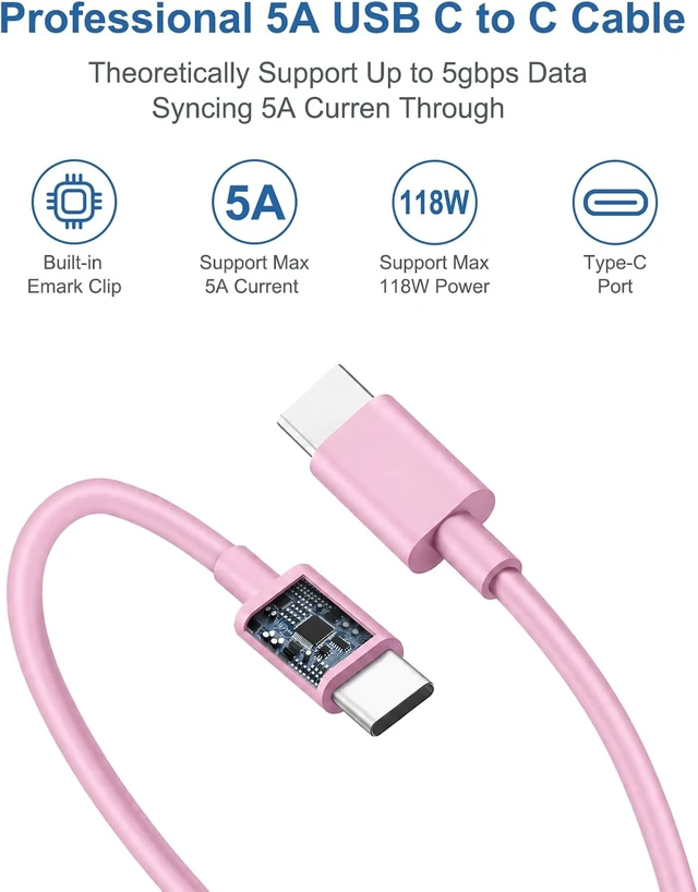 Alt view image 3 of 7 - Mac Book Pro Air Charger with 10FT Extra Long Type C Charging Cable Pink