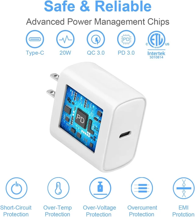Alt view image 5 of 7 - iPhone 14 13 12 Charger Fast Charging 20W USB C Wall Charger with 6FT Cable