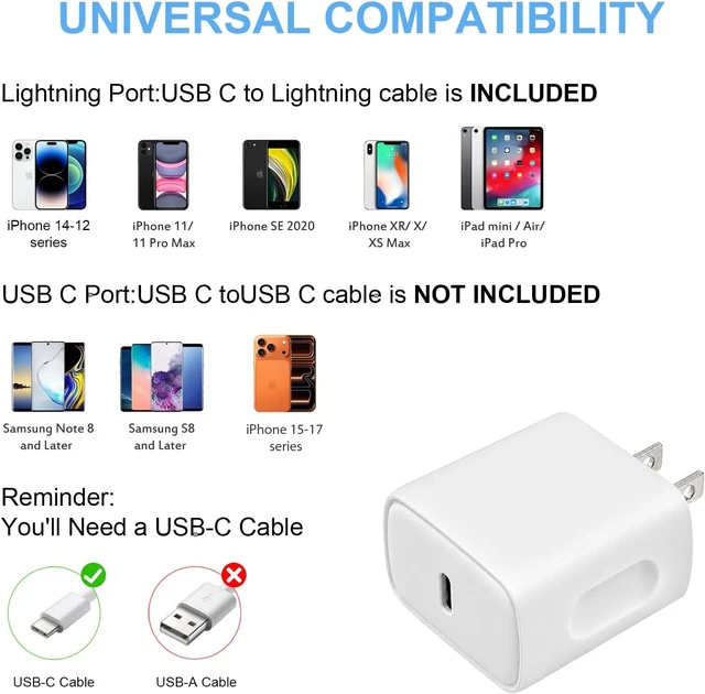 Alt view image 6 of 7 - iPhone 14 13 12 Charger Fast Charging 20W USB C Wall Charger with 6FT Cable