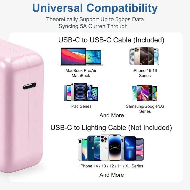 Alt view image 6 of 7 - Mac Book Pro Air Charger with 10FT Extra Long Type C Charging Cable Pink