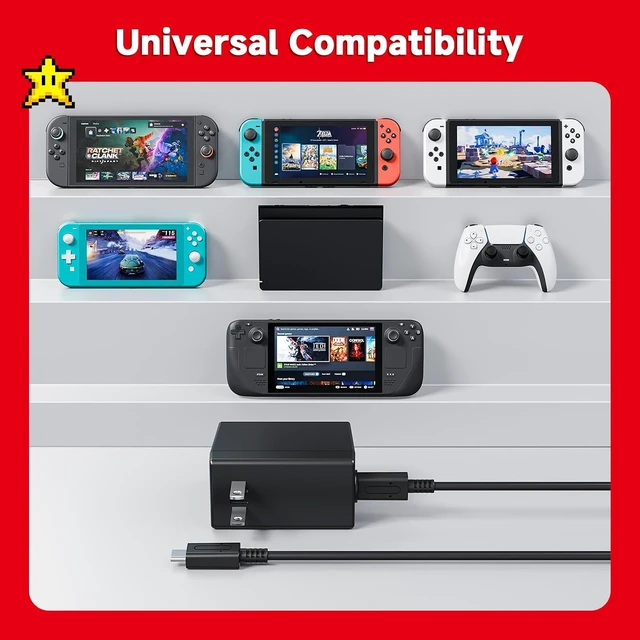 Alt view image 7 of 7 - Charger for Switch 45W AC Adapter Fast Charging with 5ft Detachable USB C Cable Compatible with Switch/OLED/Lite Deck Support TV Mode Original Quality